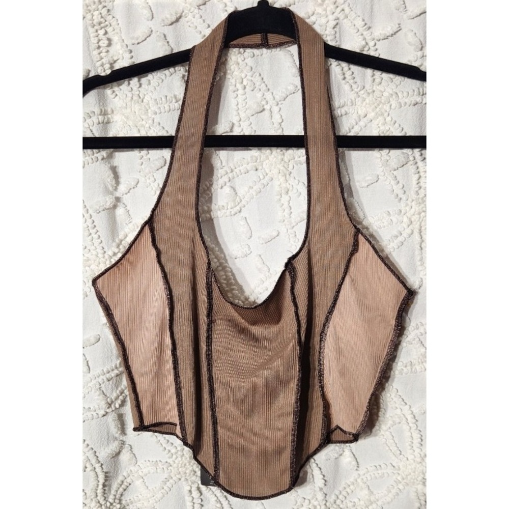 Pretty Little Things Womens Ribbed Halter Top Size 8 Brown Patchwork‎ Clubwear